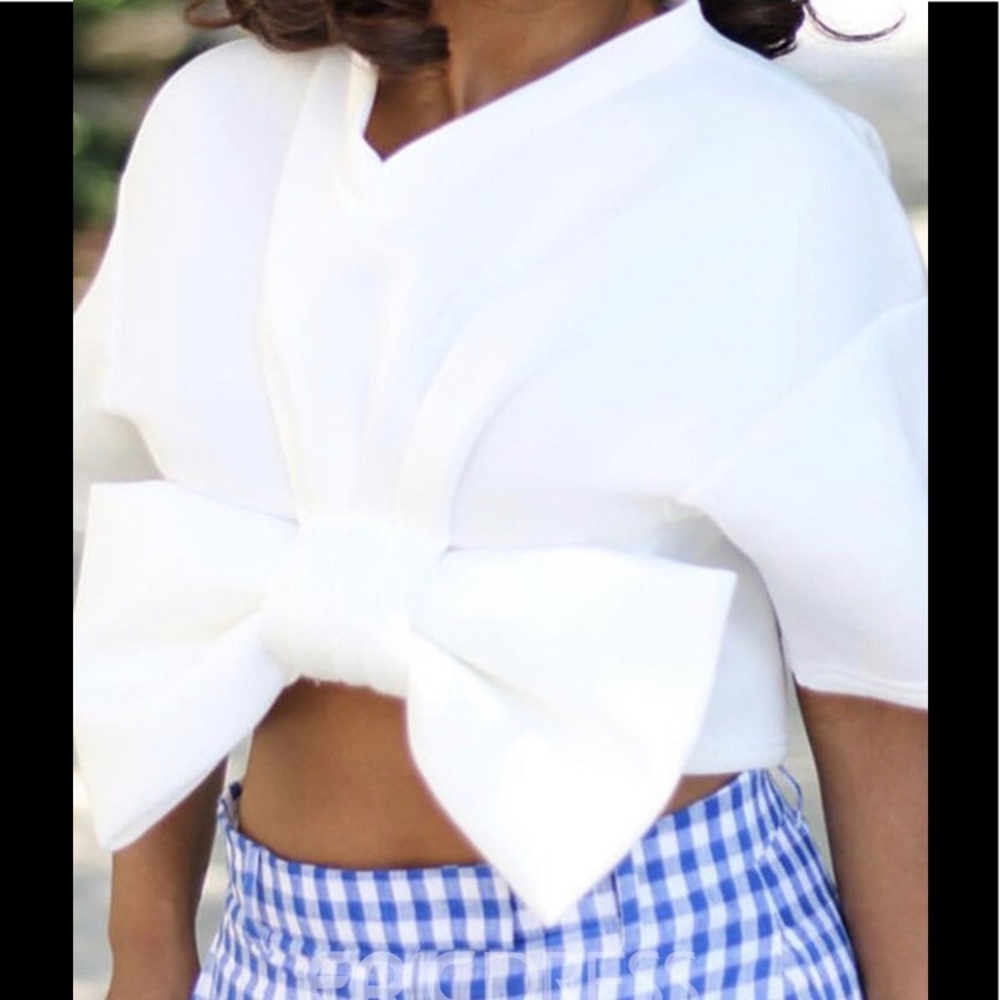 White crop top with big bow